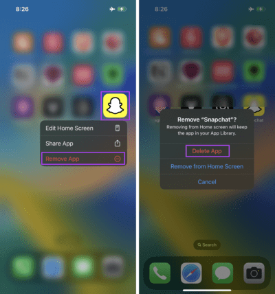 Uninstall-Snapchat-on-iPhone-1913x2048-1 9 طرق لإصلاح ظهور خطأ "فشل الإرسال" في Snapchat  على Android و iPhone
