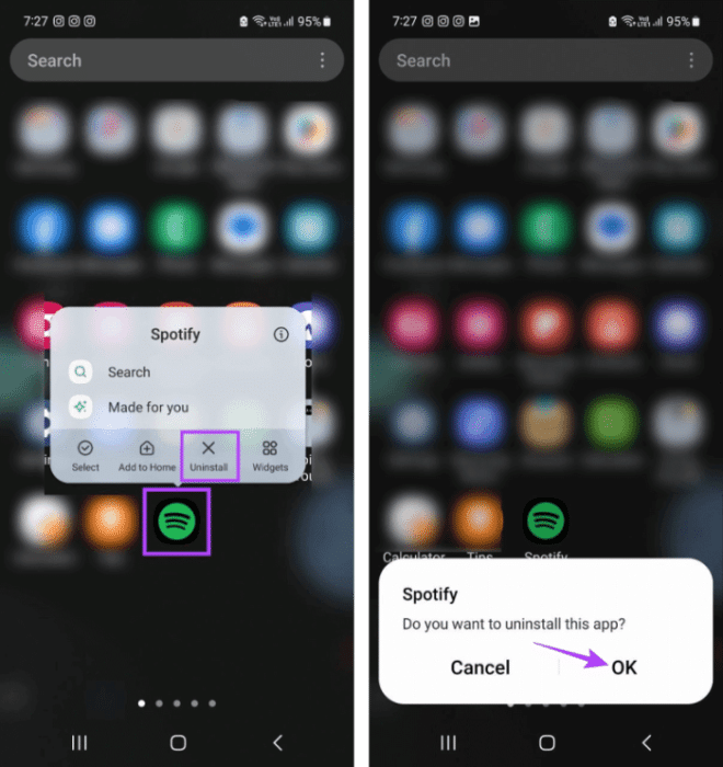 Uninstall-Spotify-on-Android-1-768x814-1-e1692695581297 8 طرق سهلة لإصلاح اختفاء أو عدم عمل Spotify Sleep Timer