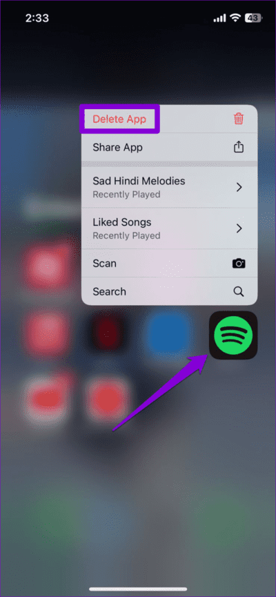 Uninstall-Spotify-on-iPhone-710x1536-1 أفضل 9 طرق لإصلاح خطأ "Spotify لا يمكنه تشغيل هذا الآن"