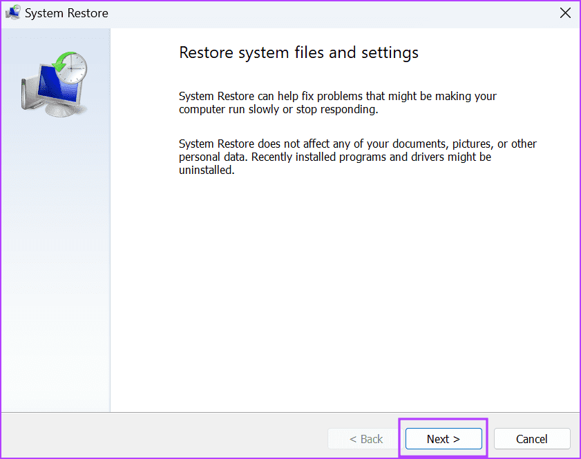 Use-System-Restore-2-2 أفضل 8 طرق لإصلاح مشكلة "لا يمكن إعادة تعيين Microsoft Store" على Windows 11