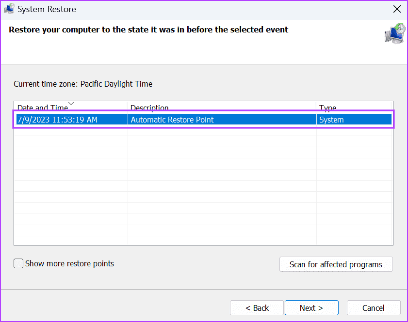 Use-System-Restore-3-2 أفضل 8 طرق لإصلاح مشكلة "لا يمكن إعادة تعيين Microsoft Store" على Windows 11