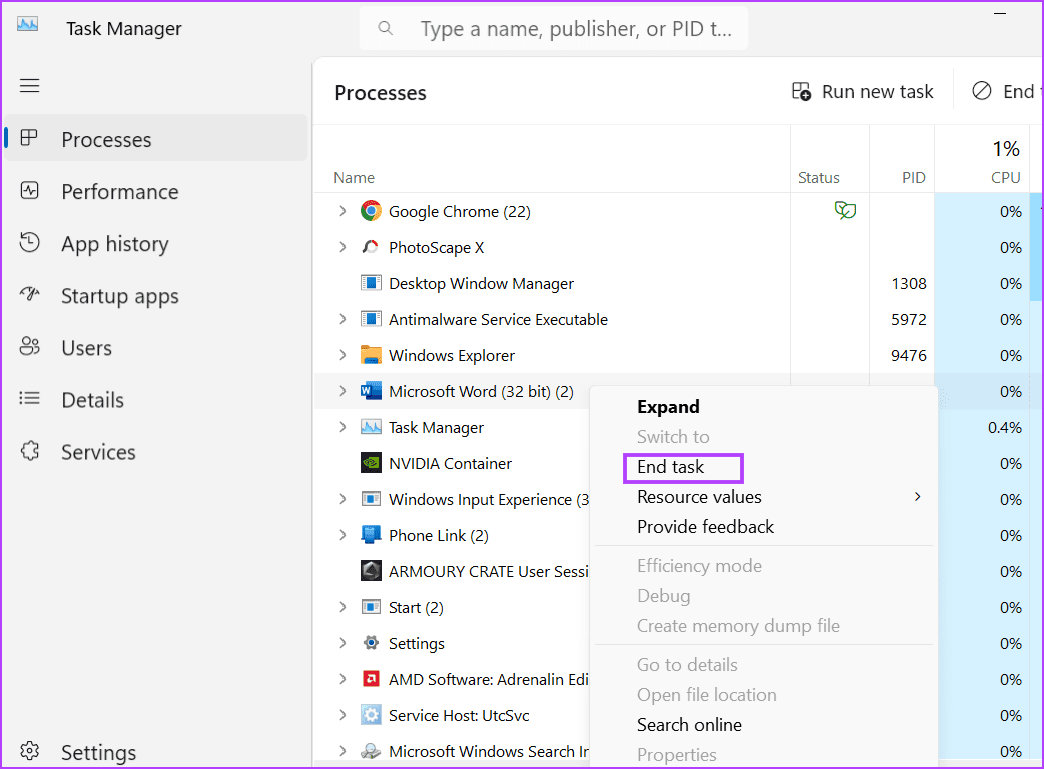 Use-Task-Manager-to-Close-the-App منزعج من خطأ "الملف مفتوح في برنامج آخر"؟ جرب هذه الطرق الثمانية لإصلاح المشكلة.