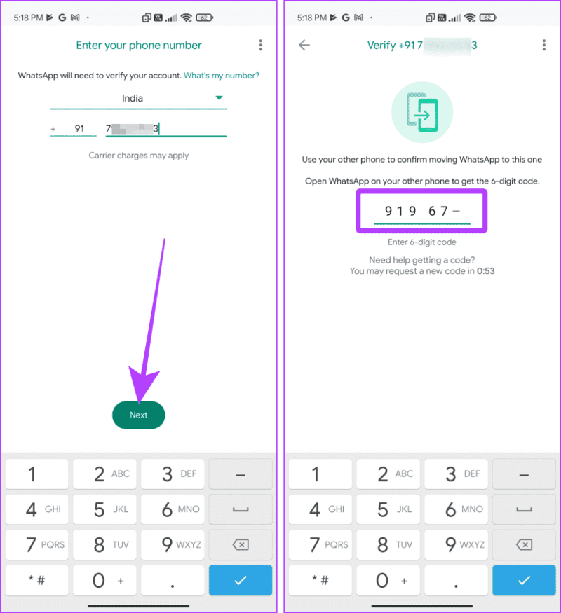 Verifying-Phone-Number-on-WhatsApp-Android كيفية نقل رسائل WhatsApp إلى هاتف جديد بدون نسخ احتياطي