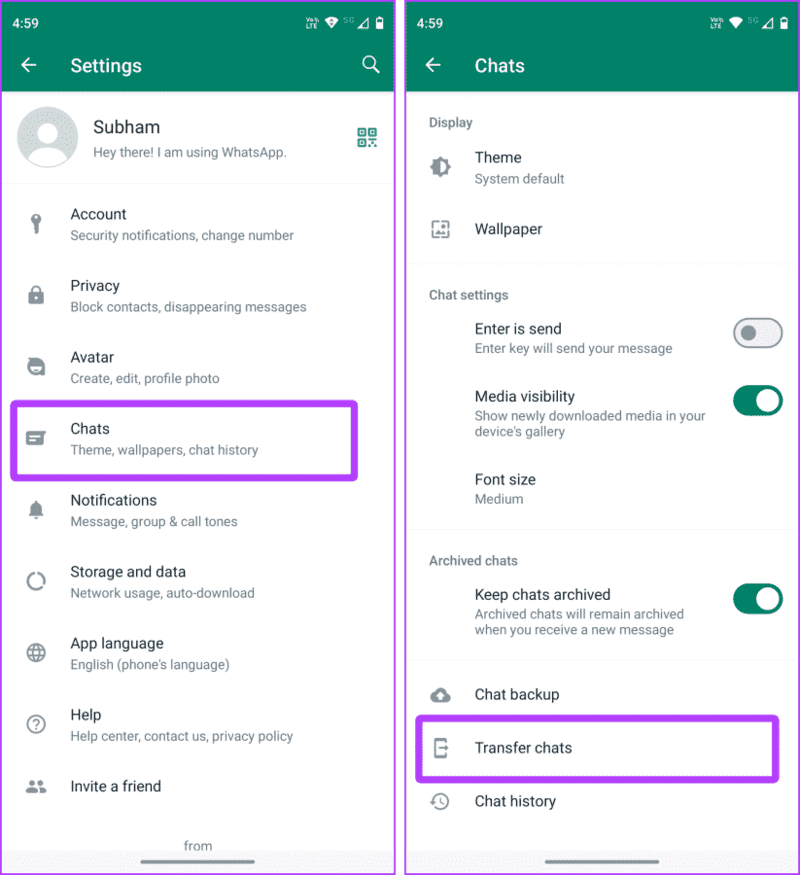 WhatsApp-Chats-Settings-Android كيفية نقل رسائل WhatsApp إلى هاتف جديد بدون نسخ احتياطي