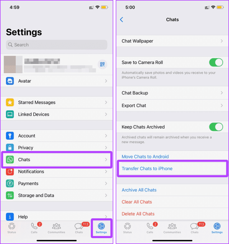 WhatsApp-Settings-on-iOS كيفية نقل رسائل WhatsApp إلى هاتف جديد بدون نسخ احتياطي