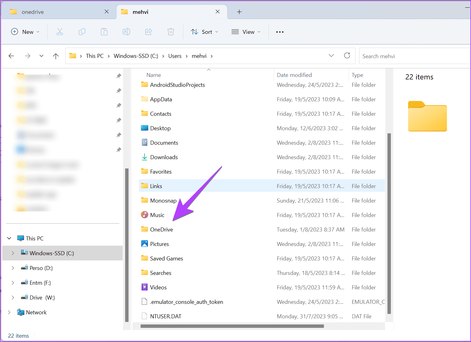 Windows-USername-folder-Onedrive كيفية منع OneDrive من مزامنة المجلدات على Windows