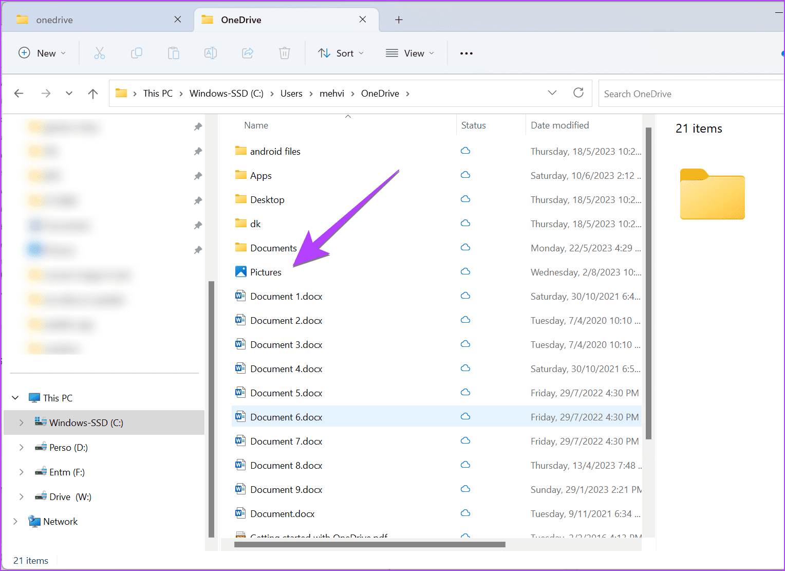 Windows-User-OneDrive-Pictures-Folder كيفية منع OneDrive من مزامنة المجلدات على Windows