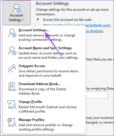 account-settings-account-settings-outlook-windows-11 أفضل 6 إصلاحات لعدم ظهور الأحداث و المواعيد في Outlook Calendar على Windows 11
