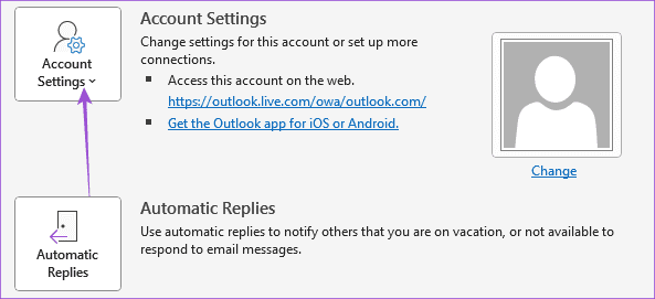 account-settings-outlook-windows-11 أفضل 6 إصلاحات لعدم ظهور الأحداث و المواعيد في Outlook Calendar على Windows 11