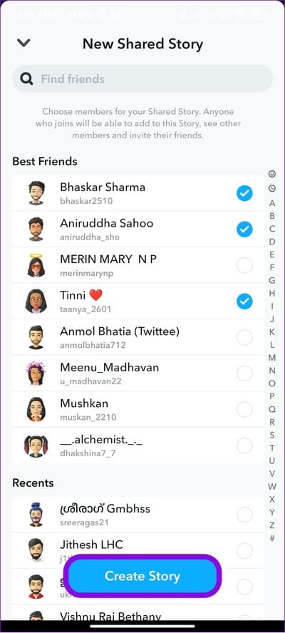 add-friends-and-choose-create-story ما هي القصة المشتركة على Snapchat وكيفية استخدامها