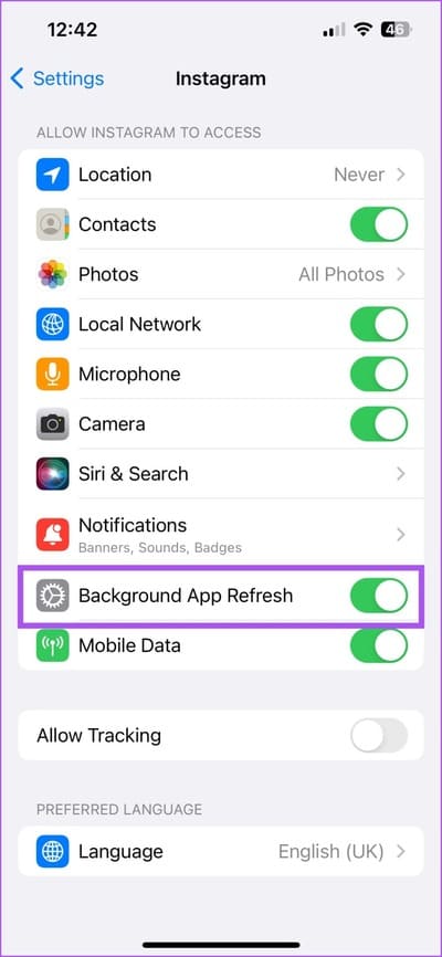 background-app-refresh-instagram-iphone-473x1024-1 أفضل 7 إصلاحات لعدم ظهور حالة الكتابة على Instagram على iPhone