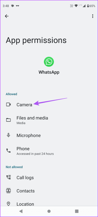camera-permissions-whatsapp-android كيفية إرسال رسائل فيديو فورية على WhatsApp على iPhone و Android