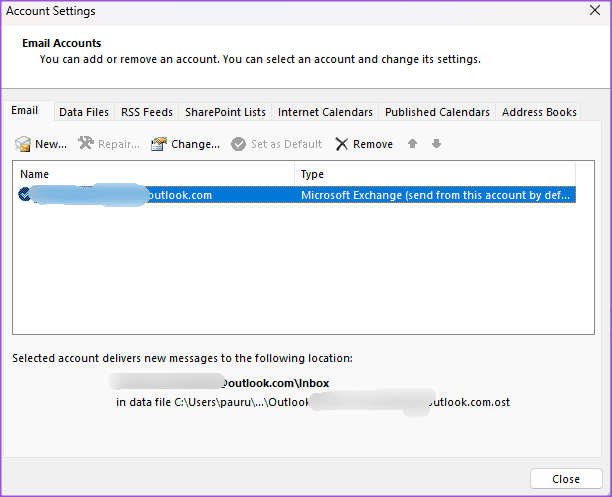 check-email-account-settings-outlook-windows-11 أفضل 6 إصلاحات لعدم ظهور الأحداث و المواعيد في Outlook Calendar على Windows 11