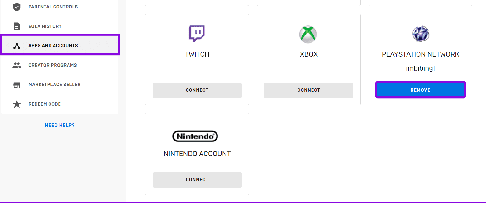 choose-apps-and-account-and-then-select-Remove-under-the-service-you-want-to-unlink-1 كيفية حذف حساب Fortnite على جميع المنصات
