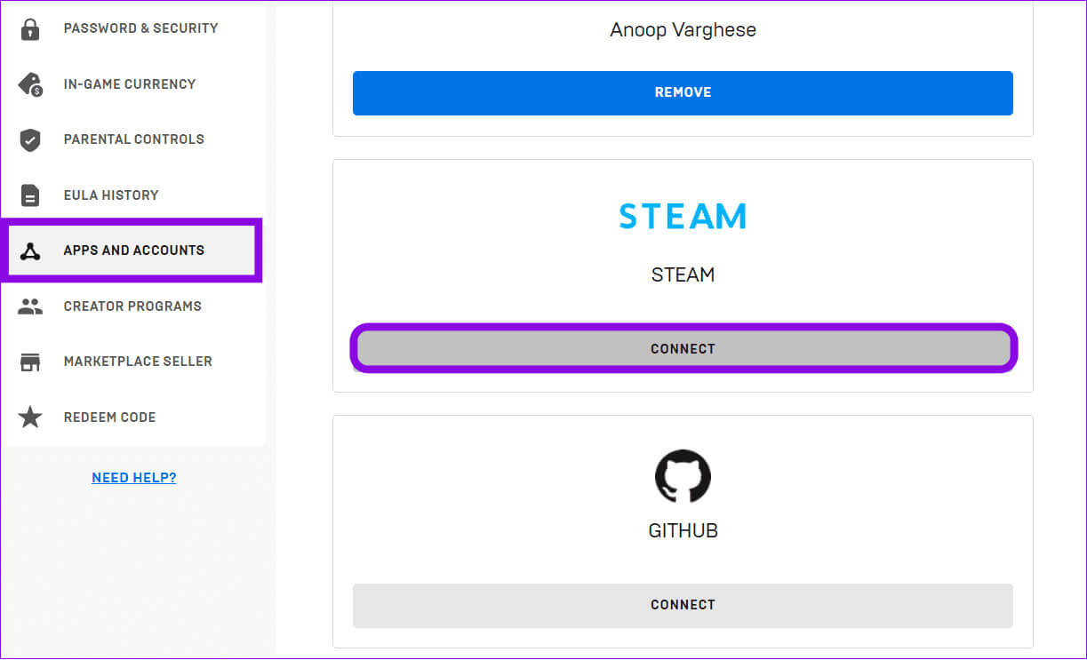 choose-apps-and-accounts-and-choose-connect كيفية ربط Epic Games بـ Steam: كل ما تحتاج إلى معرفته