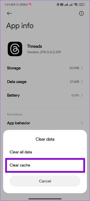 choose-clear-cache-for-Threads 7 طرق لإصلاح فشل تحميل منشورات Threads