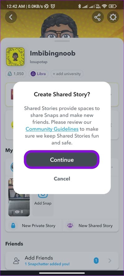 choose-continue-to-confirm ما هي القصة المشتركة على Snapchat وكيفية استخدامها