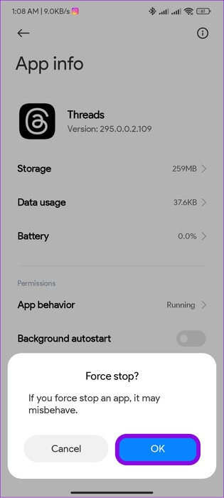 choose-ok-to-confirm-4 7 طرق لإصلاح فشل تحميل منشورات Threads
