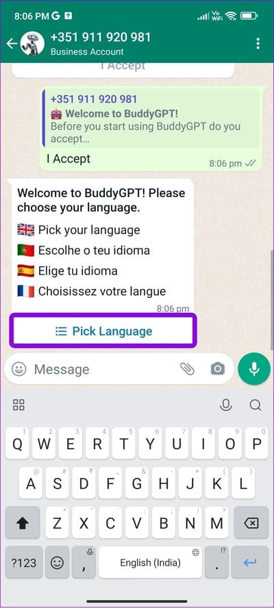 choose-pick-language طريقتين سهلتين لاستخدام ChatGPT على WhatsApp