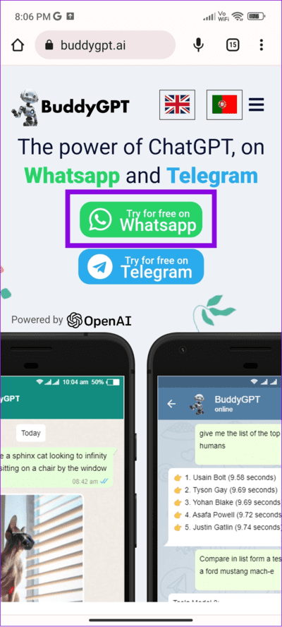 choose-try-for-free-on-WhatsApp-BuddyGPT-WhatsApp طريقتين سهلتين لاستخدام ChatGPT على WhatsApp