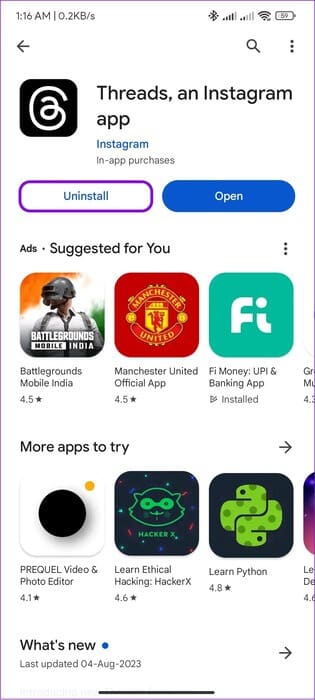 choose-uninstall 7 طرق لإصلاح فشل تحميل منشورات Threads