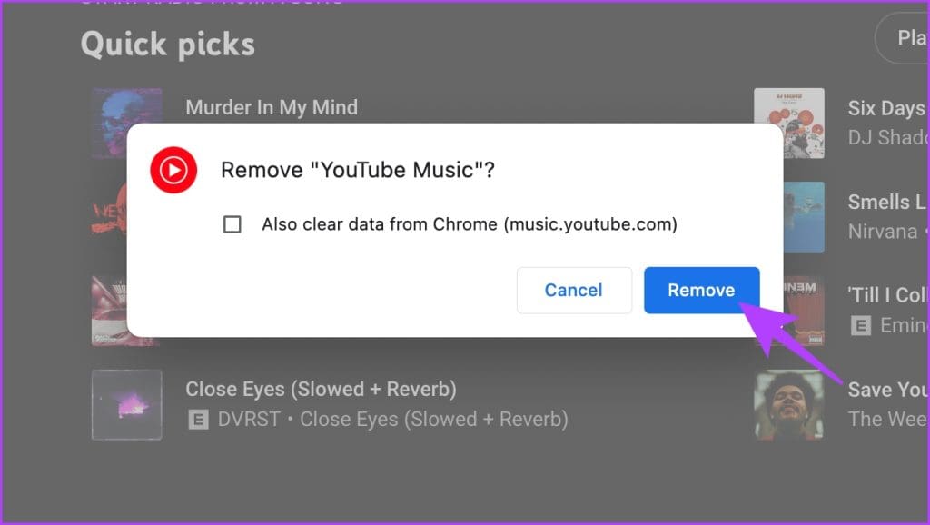 click-on-Remove-to-confirm-1024x578-1 كيفية تثبيت تطبيق YouTube Music على سطح المكتب (Windows وMac)