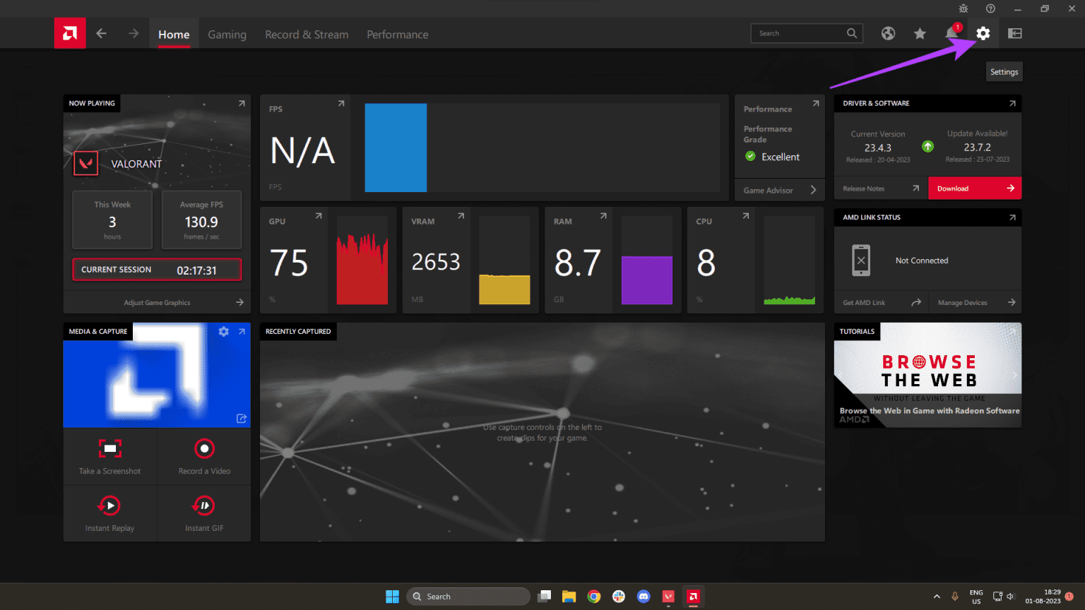 click-on-the-gear-cog-in-the-top-right-corner-1536x864-1 كيفية رفع تردد التشغيل على الشاشة: NVIDIA و AMD و Intel GPUs