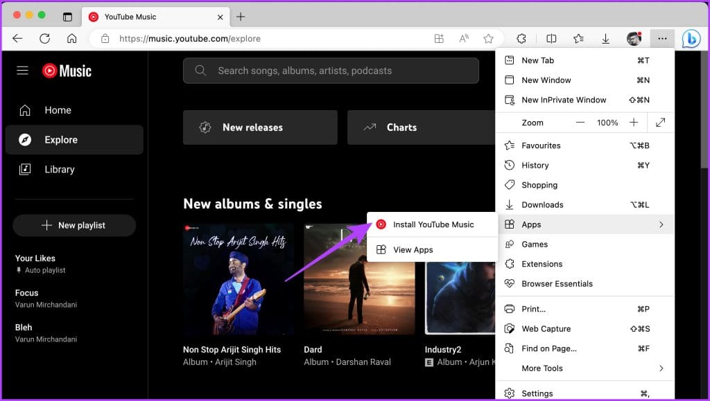 click-on-the-three-dot-icon-in-the-top-right-corner-and-click-on-Apps.-Then-click-on-Install-YouTube-Music-1024x579-1 كيفية تثبيت تطبيق YouTube Music على سطح المكتب (Windows وMac)