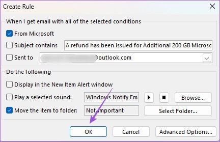 confirm-folder-to-move-emails-outlook-windows كيفية إنشاء المجلدات ونقل رسائل البريد الإلكتروني في Outlook على Mac وWindows