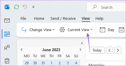current-view-calendar-outlook-windows-11 أفضل 6 إصلاحات لعدم ظهور الأحداث و المواعيد في Outlook Calendar على Windows 11