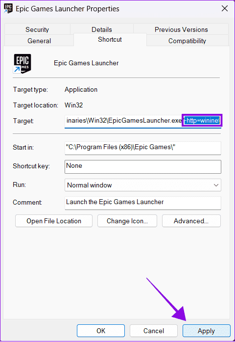 delete-the-end-and-choose-apply 12 طريقة لإصلاح عدم عرض مكتبة Epic Games