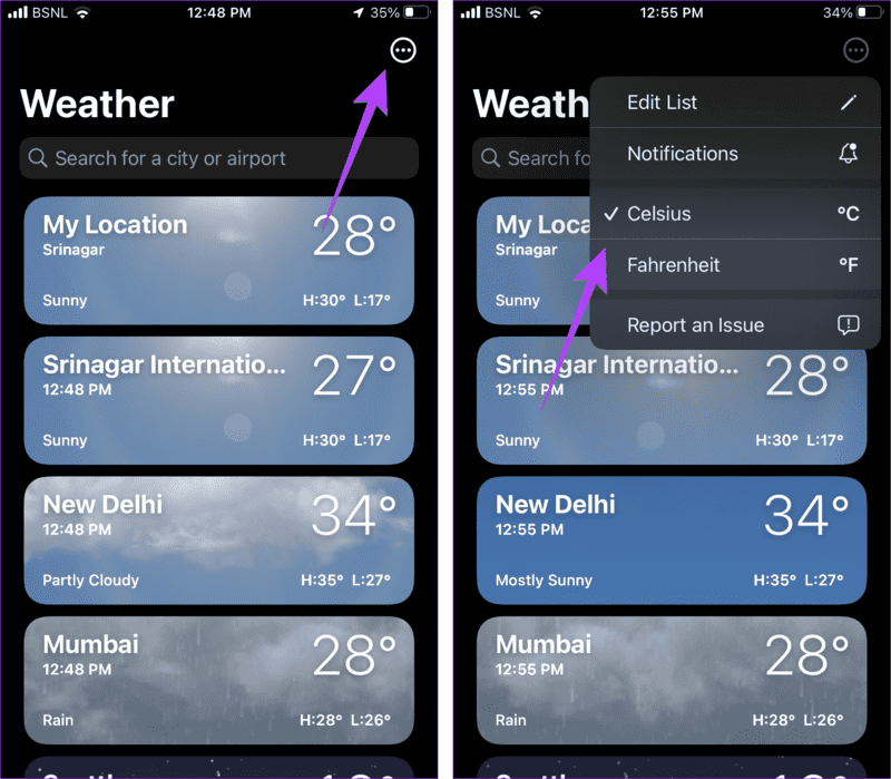 iPhone-Weather-App-Celsius كيفية استخدام تطبيق Apple Weather على iPhone