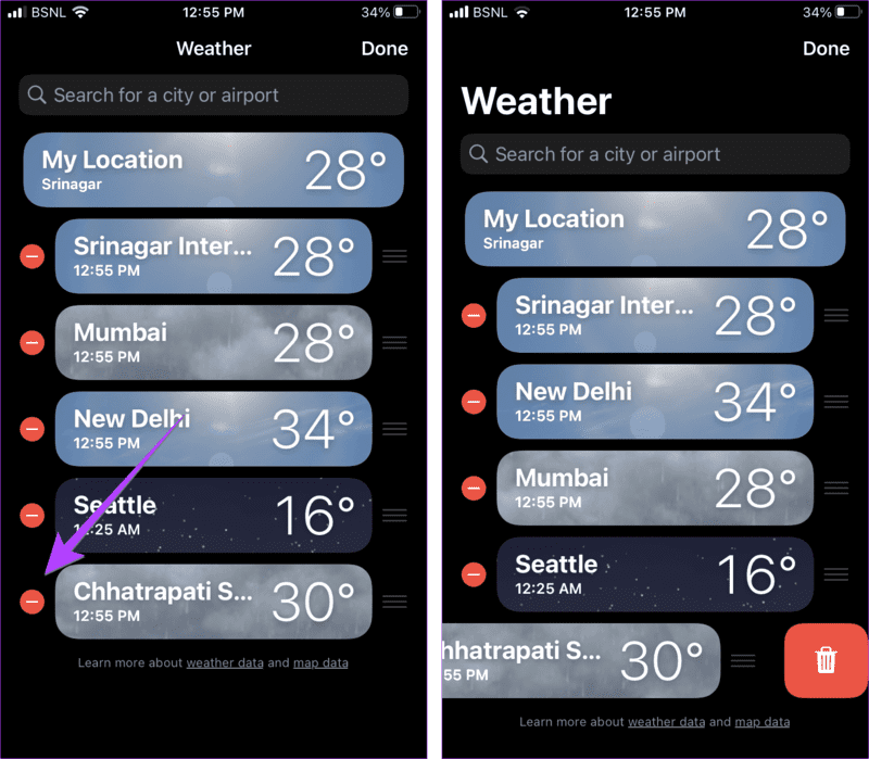 iPhone-Weather-App-Delete-Place كيفية استخدام تطبيق Apple Weather على iPhone