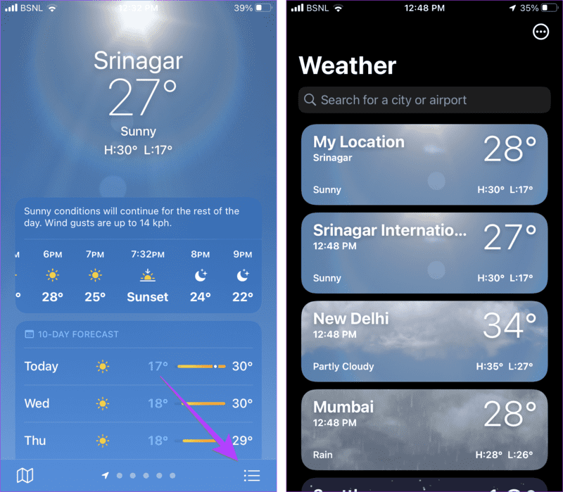 iPhone-Weather-Change-Place كيفية استخدام تطبيق Apple Weather على iPhone