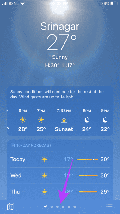 iPhone-weather-app-switch-between-places كيفية استخدام تطبيق Apple Weather على iPhone