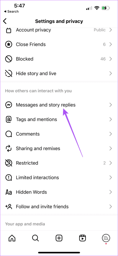 messages-and-story-replies-instagram-711x1536-1 أفضل 7 إصلاحات لعدم ظهور حالة الكتابة على Instagram على iPhone