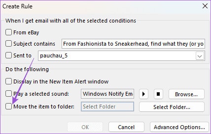 move-item-to-the-folder-create-rule-outlook-app-windows كيفية إنشاء المجلدات ونقل رسائل البريد الإلكتروني في Outlook على Mac وWindows