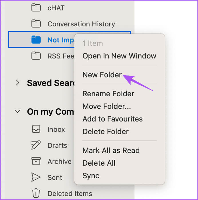 new-folder-outlook-app-mac كيفية إنشاء المجلدات ونقل رسائل البريد الإلكتروني في Outlook على Mac وWindows