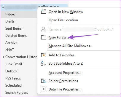 new-folder-outlook-app-windows كيفية إنشاء المجلدات ونقل رسائل البريد الإلكتروني في Outlook على Mac وWindows