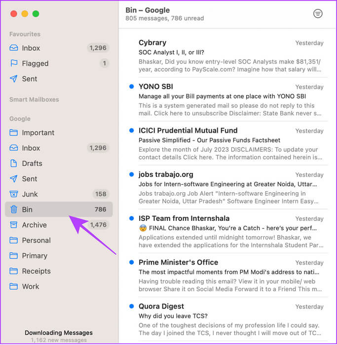 open-Bin-from-the-mail-app كيفية الحذف التلقائي لنصوص رمز التحقق ورسائل البريد الإلكتروني على أجهزة Apple