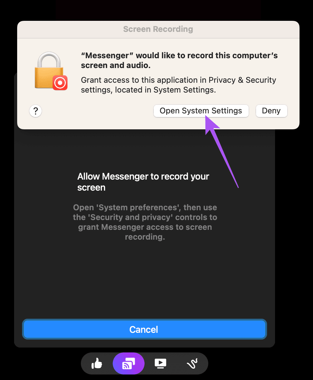 open-system-settings-messenger-mac كيفية مشاركة الشاشة في Facebook Messenger على الهاتف المحمول وسطح المكتب