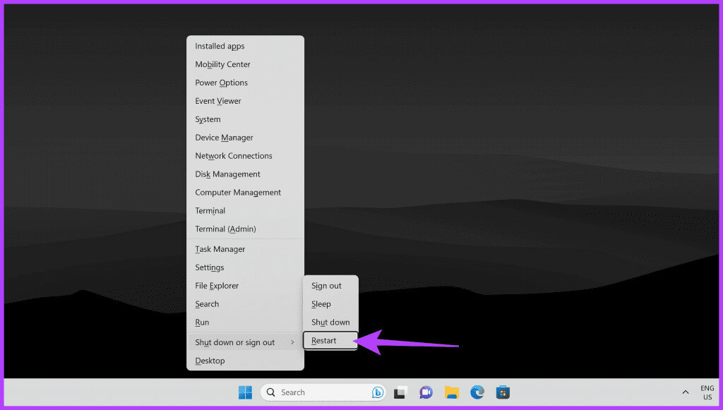 right-click-on-the-Start-icon-in-the-Taskbar-navigate-to-Shut-down-or-sign-out-and-then-click-on-Restart-1024x581-1 8 إصلاحات لتطبيق Xbox عالق في الخطأ "Few Things That Are Missing on This PC".
