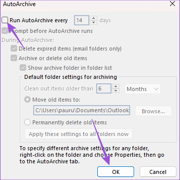 save-auto-archive-duration-outlook-windows-11 أفضل 6 إصلاحات لعدم ظهور الأحداث و المواعيد في Outlook Calendar على Windows 11