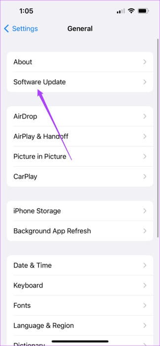 software-update-general-settings-iphone-474x1024-1 أفضل 5 إصلاحات لعدم عمل الوضع الرأسي في FaceTime على iPhone