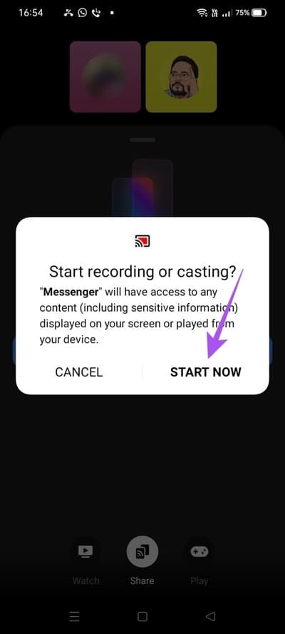 start-now-screen-sharing-messenger-android-691x1536-1 كيفية مشاركة الشاشة في Facebook Messenger على الهاتف المحمول وسطح المكتب