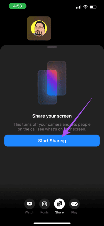 start-sharing-messenger-app-mobile-710x1536-1 كيفية مشاركة الشاشة في Facebook Messenger على الهاتف المحمول وسطح المكتب