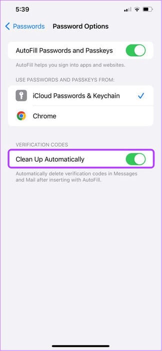 toggle-on-Clean-up-Automatically كيفية الحذف التلقائي لنصوص رمز التحقق ورسائل البريد الإلكتروني على أجهزة Apple