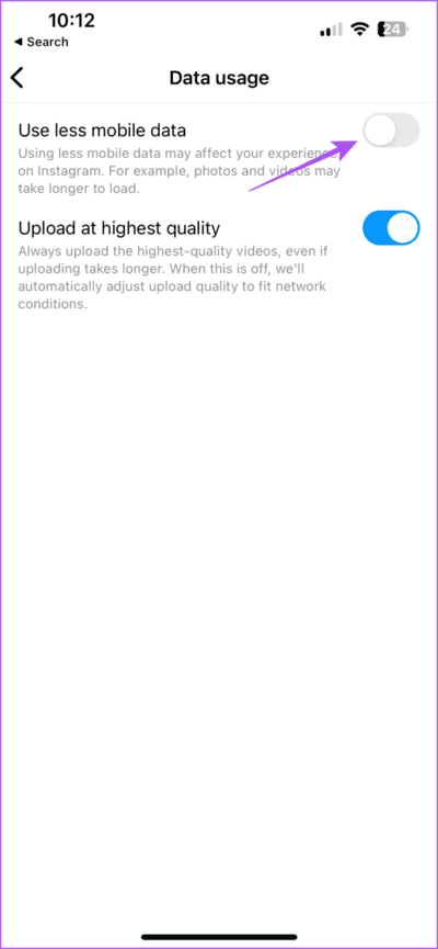 use-less-mobile-data-instagram-settings-iphone-710x1536-1 أفضل 7 إصلاحات لعدم ظهور حالة الكتابة على Instagram على iPhone