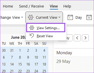 view-settings-outlook-calendar-windows-11 أفضل 6 إصلاحات لعدم ظهور الأحداث و المواعيد في Outlook Calendar على Windows 11