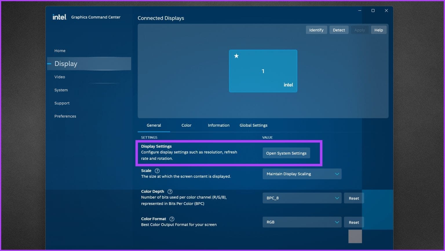 withborder_Adjust-Display-Settings-inside-Intel-Graphics-Command-Center-1536x868-1 كيفية رفع تردد التشغيل على الشاشة: NVIDIA و AMD و Intel GPUs